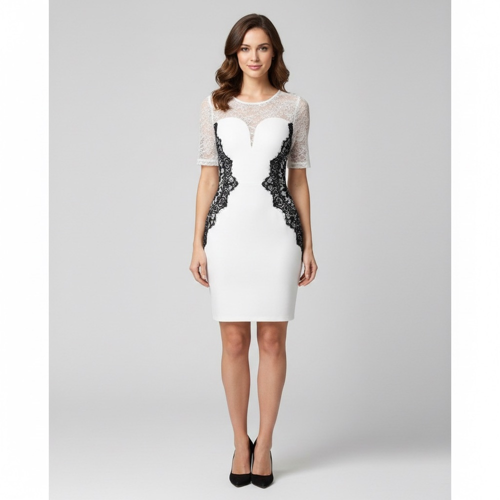 Form Fitting Contrast Lace Bodycon Dress Date Nite
